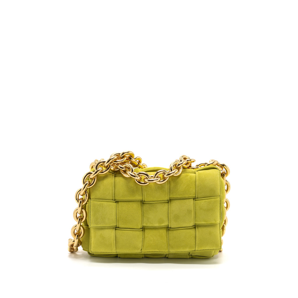 BOTTEGA VENETA CHAIN CASSETTE SUEDE LIGHT GREEN GHW
