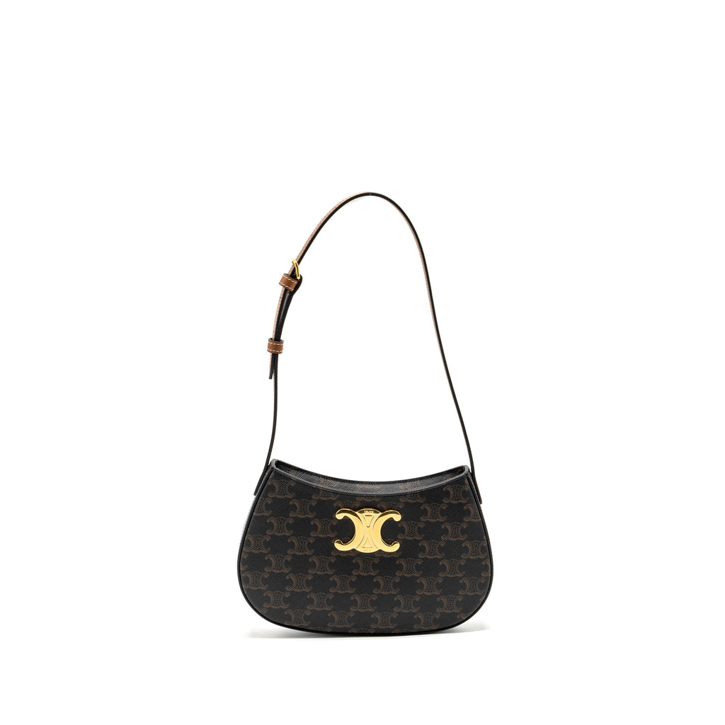CELINE MEDIUM TILLY BAG IN TRIOMPHE CANVAS / CALFSKIN TAN GHW