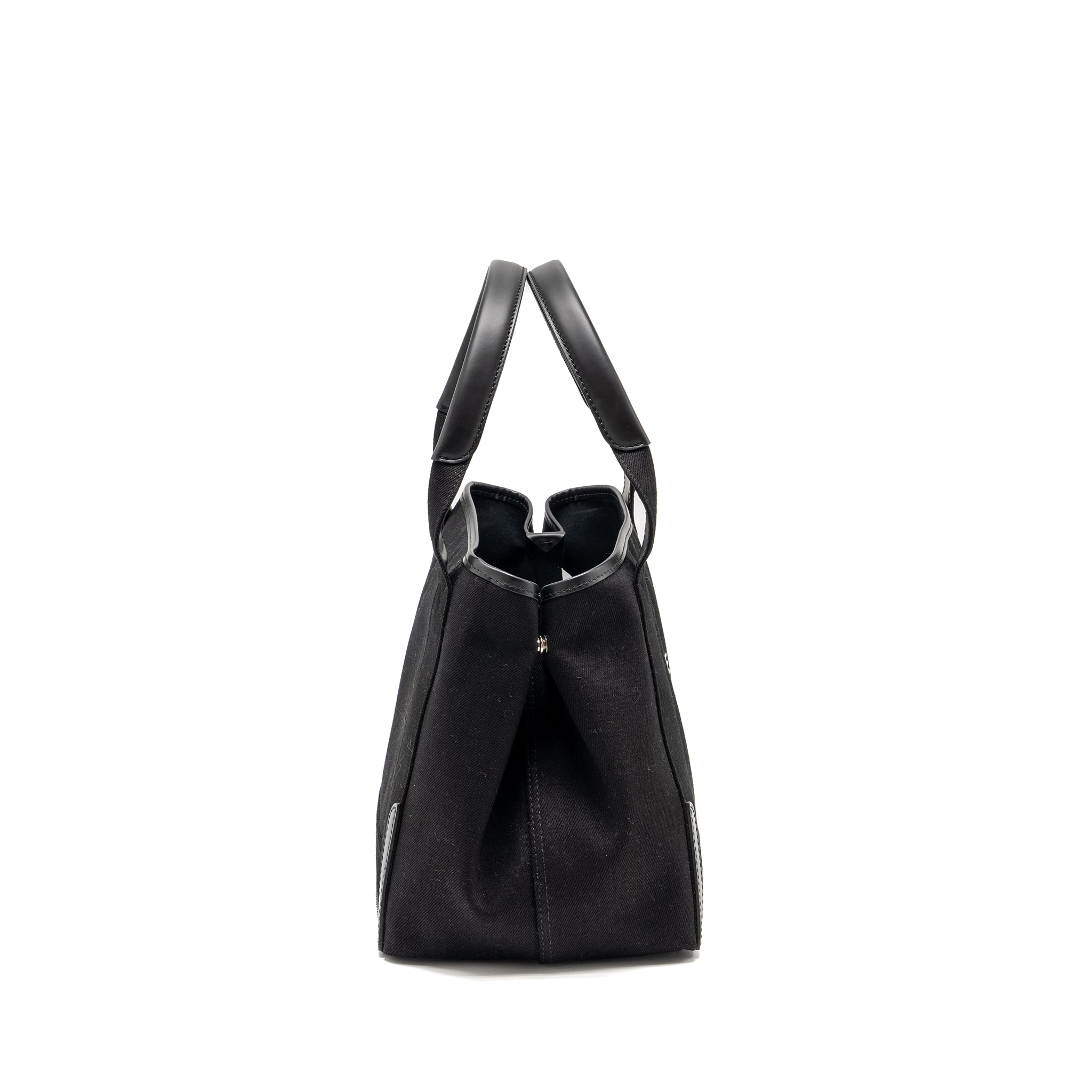BALENCIAGA CABAS LOGO TOTE BAG CANVAS/ CALFSKIN BLACK SHW