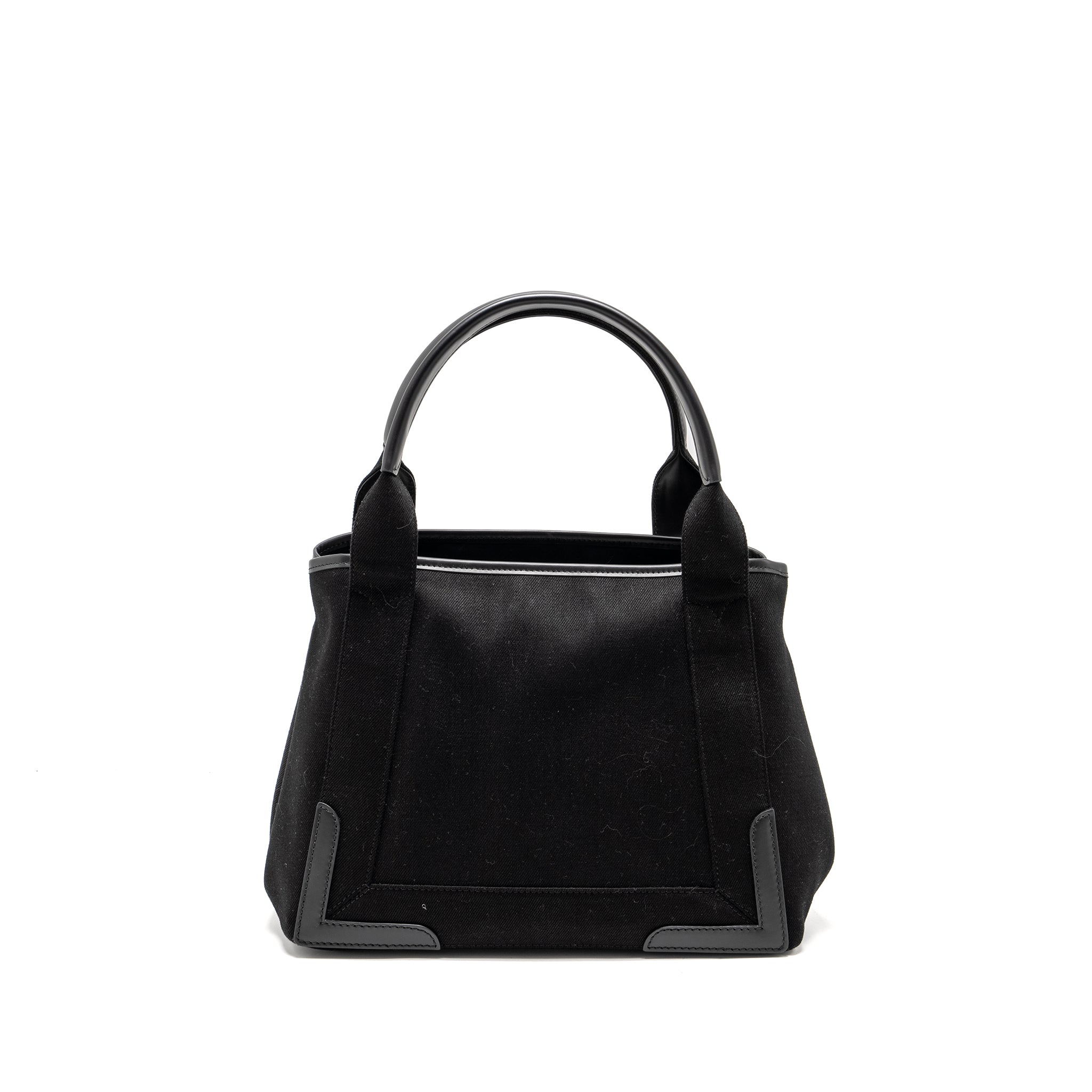 BALENCIAGA CABAS LOGO TOTE BAG CANVAS/ CALFSKIN BLACK SHW