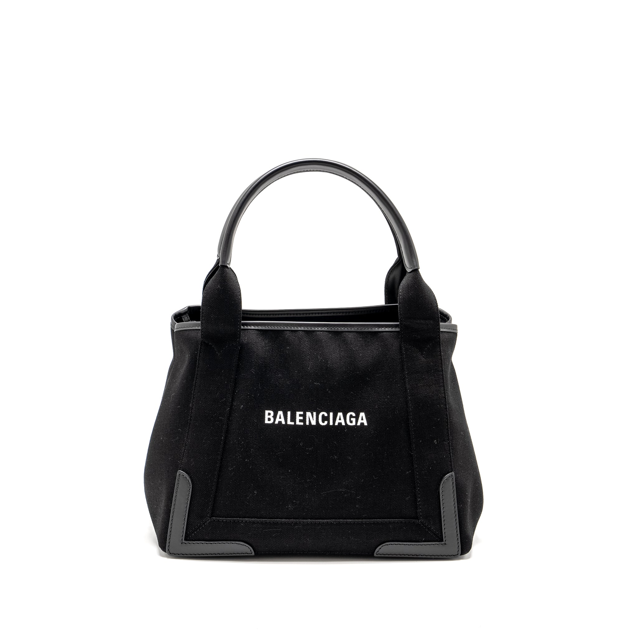 BALENCIAGA CABAS LOGO TOTE BAG CANVAS/ CALFSKIN BLACK SHW