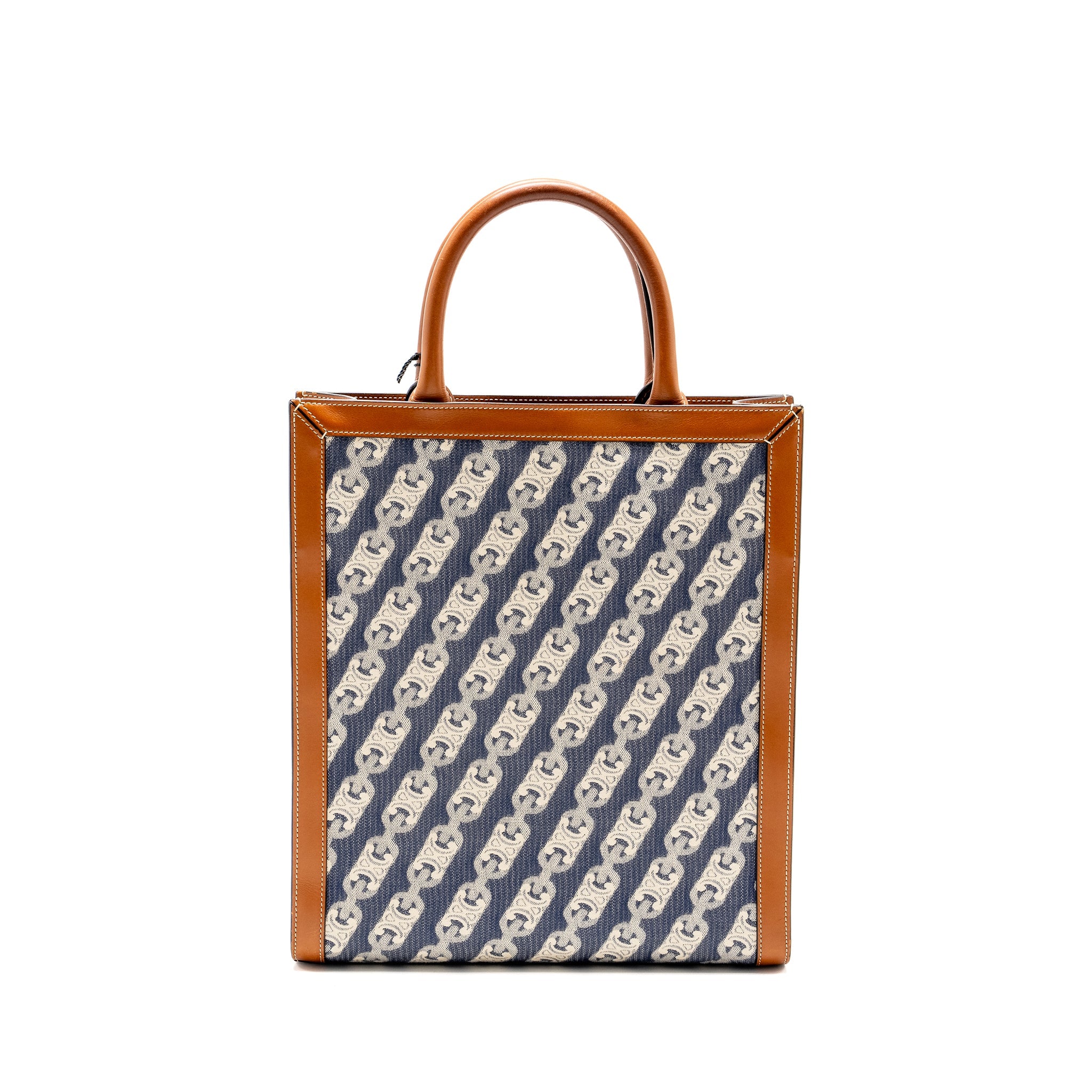 CELINE VERTICAL CABAS TOTE IN TRIOMPHE DENIM /LEATHER NAVY/TAN GHW