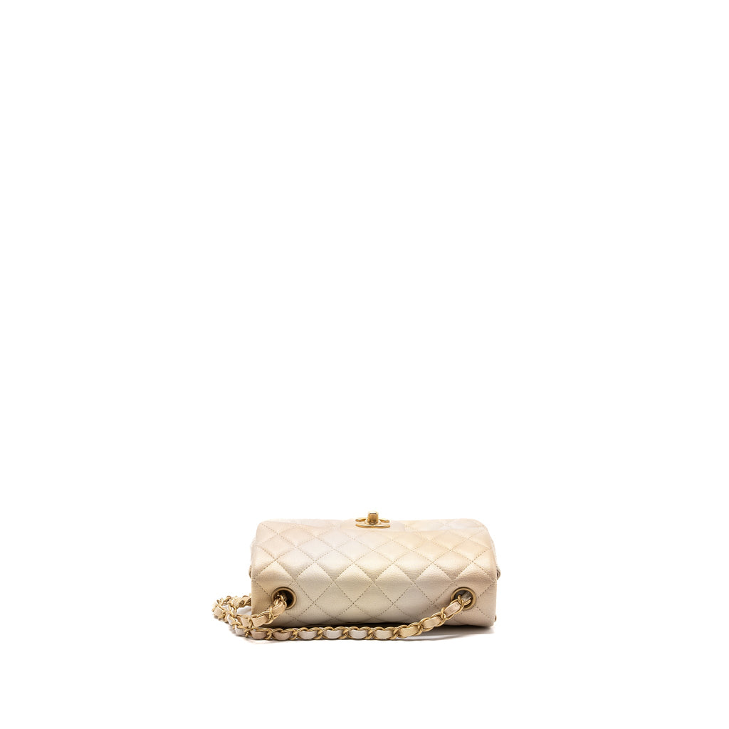 CHANEL 22C MINI RECTANGULAR FLAP BAG GOATSKIN OMBRÉ BEIGE BRUSHED GHW (MICROCHIP)