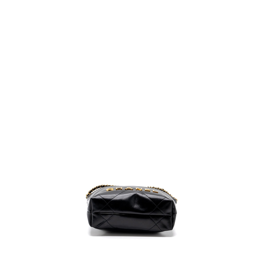 CHANEL MINI 22 BAG SHINY CALFSKIN BLACK GHW (MICROCHIP)