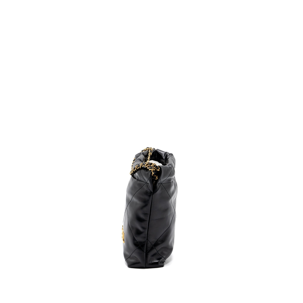 CHANEL MINI 22 BAG SHINY CALFSKIN BLACK GHW (MICROCHIP)
