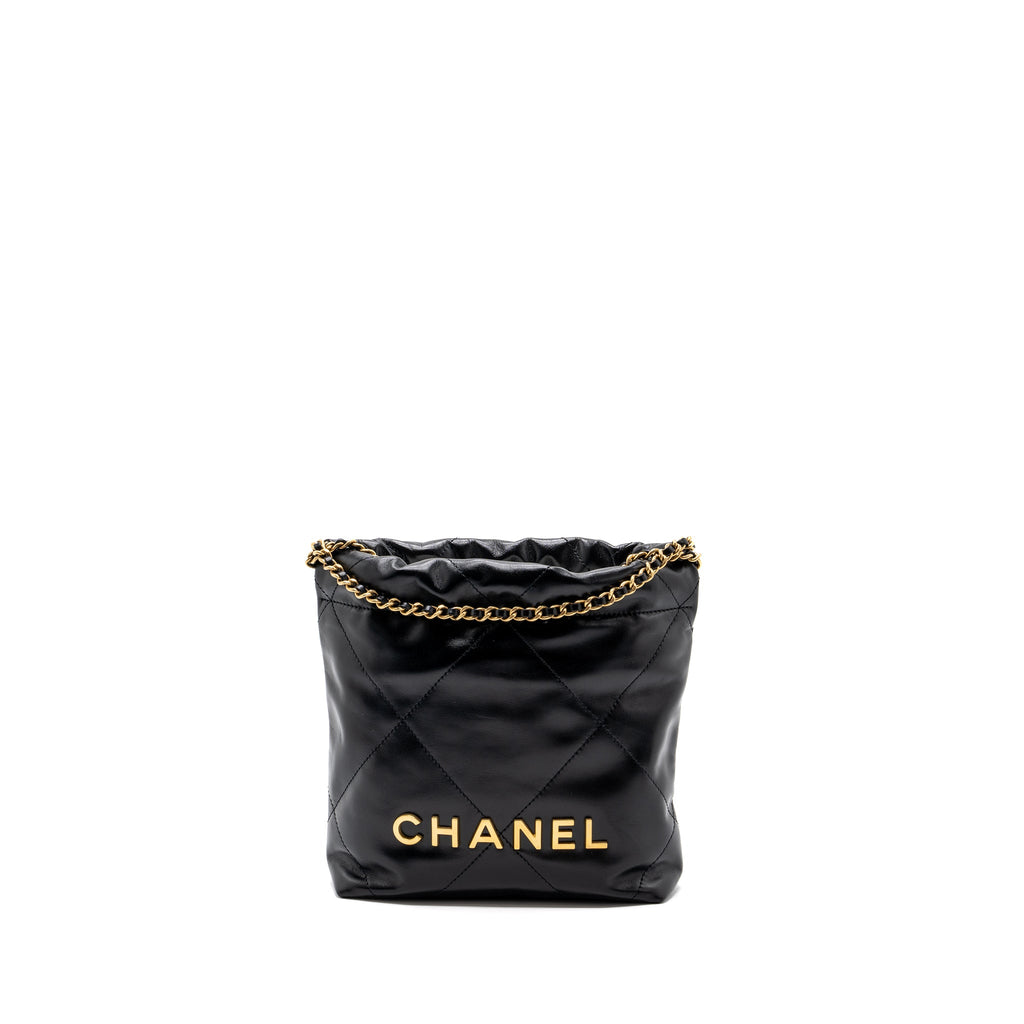 CHANEL MINI 22 BAG SHINY CALFSKIN BLACK GHW (MICROCHIP)