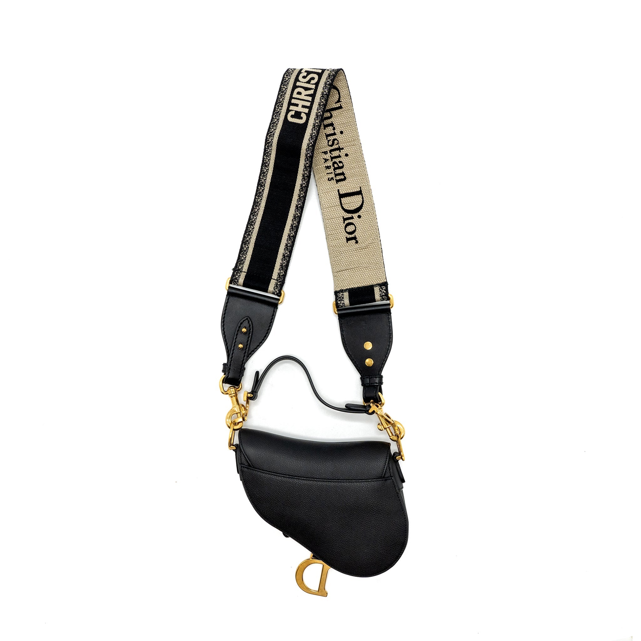 DIOR MINI SADDLE BAG CALFSKIN BLACK GHW  WITH AN EXTRA DIOR STRAP