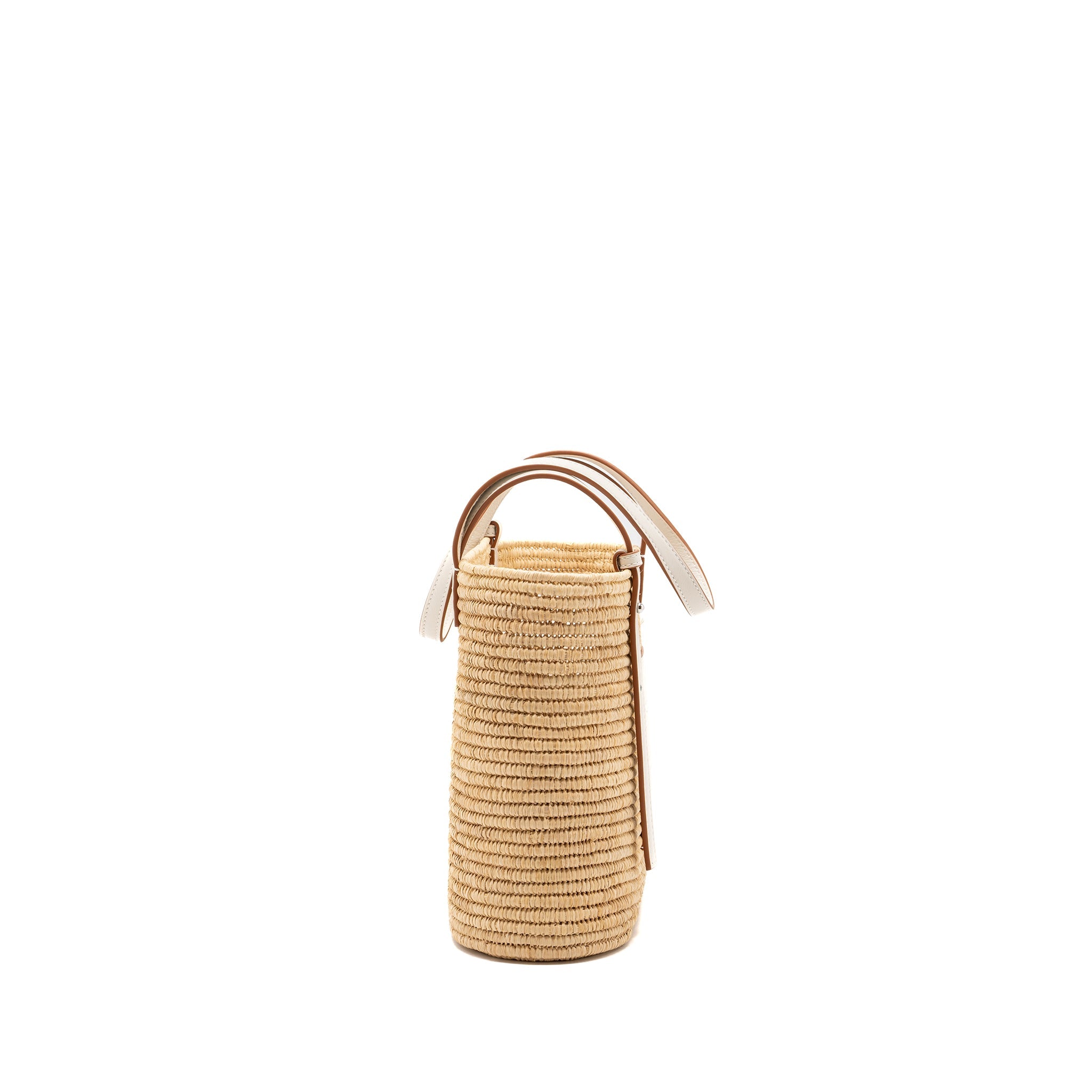 LOEWE SMALL SQUARE BASKET BAG RAFFIA/CALFSKIN WHITE SHW