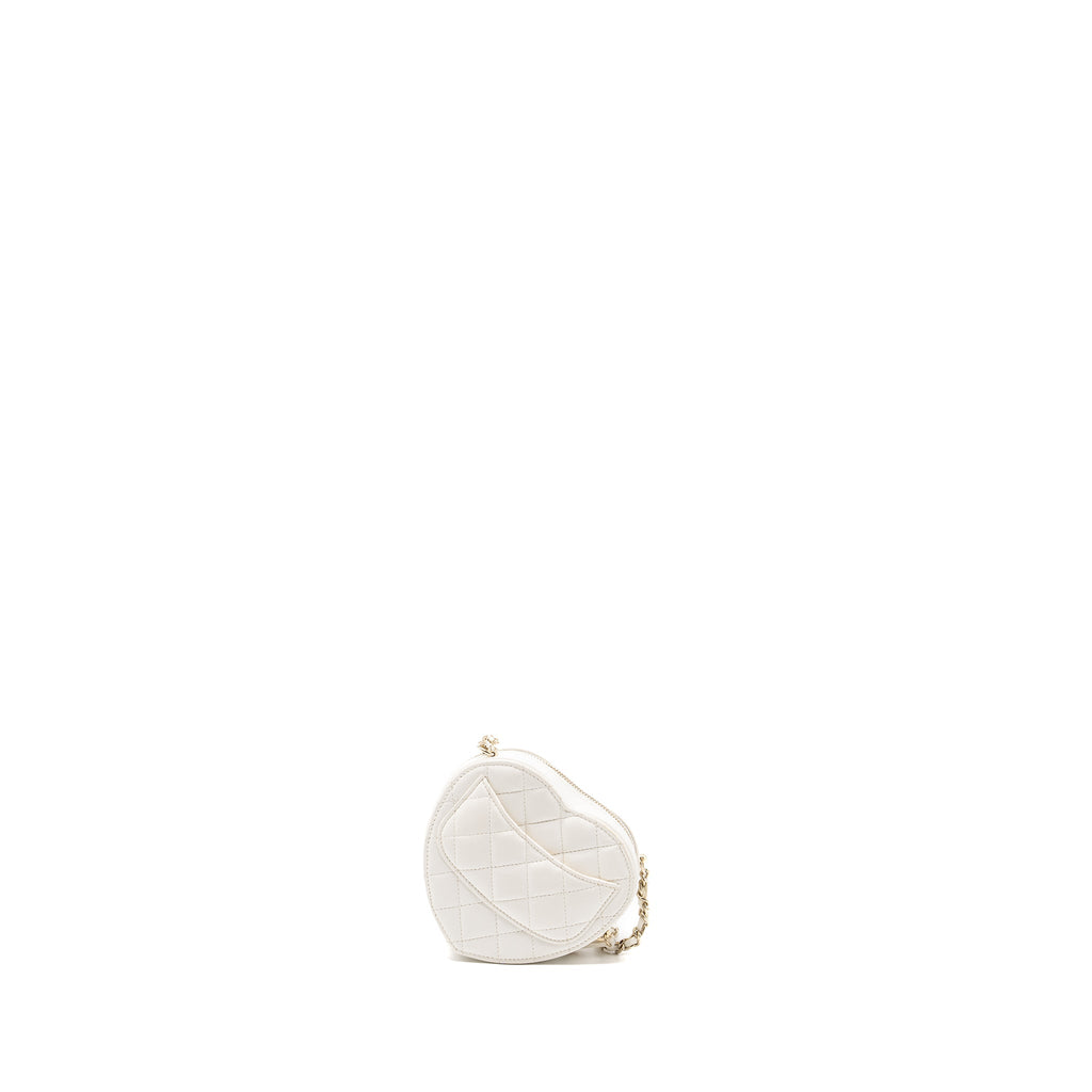 CHANEL 22S SMALL HEART BAG LAMBSKIN WHITE LGHW