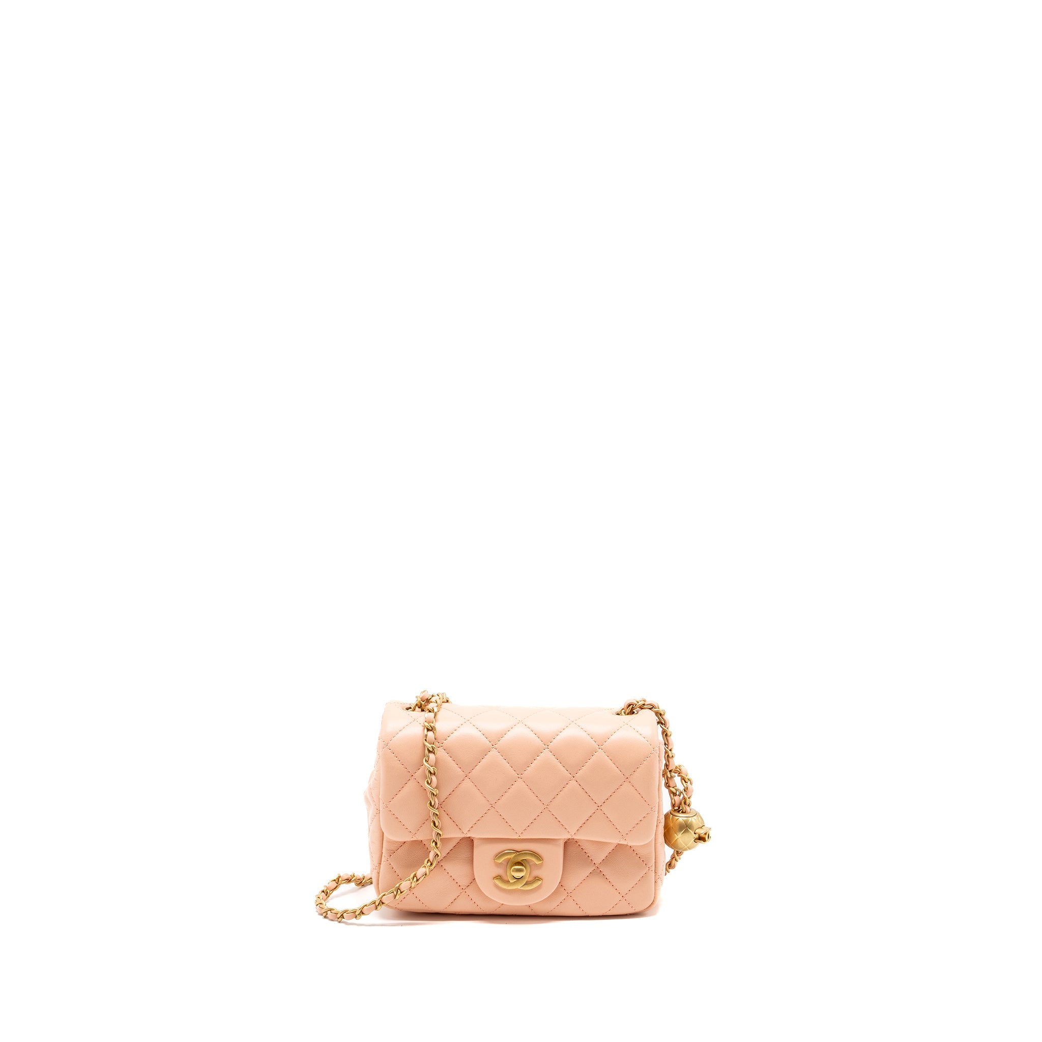CHANEL PEARL CRUSH MINI SQUARE FLAP BAG LAMBSKIN LIGHT PINK GHW (MICROCHIP)