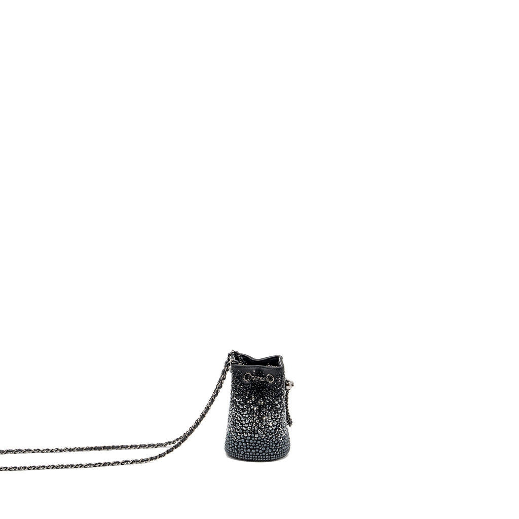 CHANEL SUPER MINI CRYSTAL STUDDED CLUTCH WITH CHAIN LAMBSKIN BLACK RUTHENIUM HARDWARE