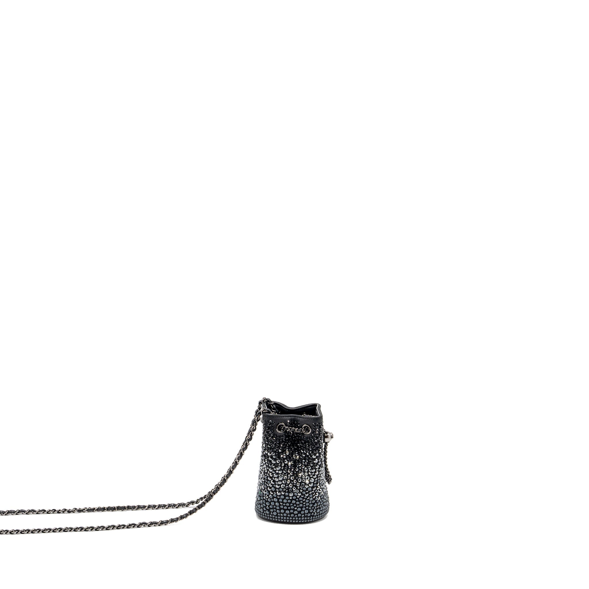 CHANEL SUPER MINI CRYSTAL STUDDED CLUTCH WITH CHAIN LAMBSKIN BLACK RUTHENIUM HARDWARE
