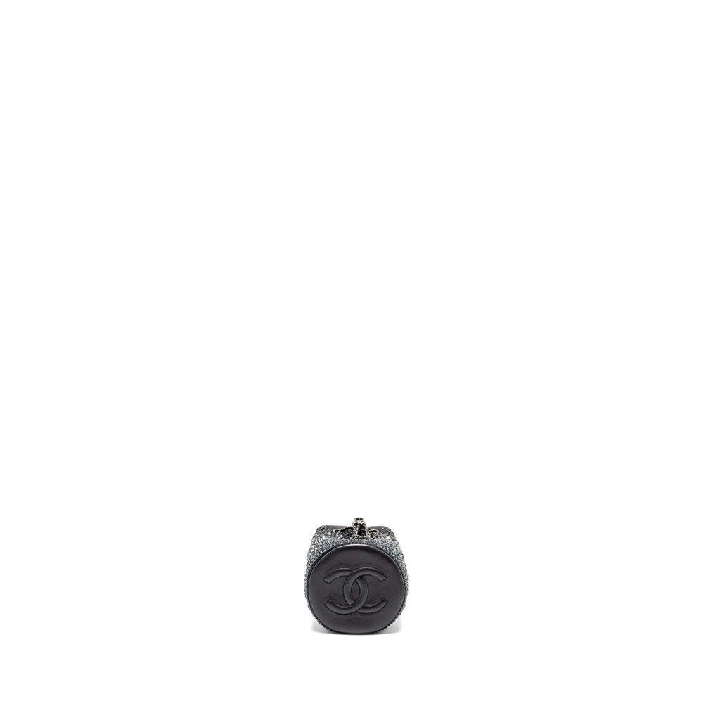 CHANEL SUPER MINI CRYSTAL STUDDED CLUTCH WITH CHAIN LAMBSKIN BLACK RUTHENIUM HARDWARE