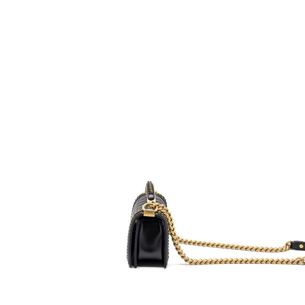 CHANEL TOP HANDLE SMALL BOY BAG LIMITED EDITION CALFSKIN BLACK GHW(MICROCHIP)