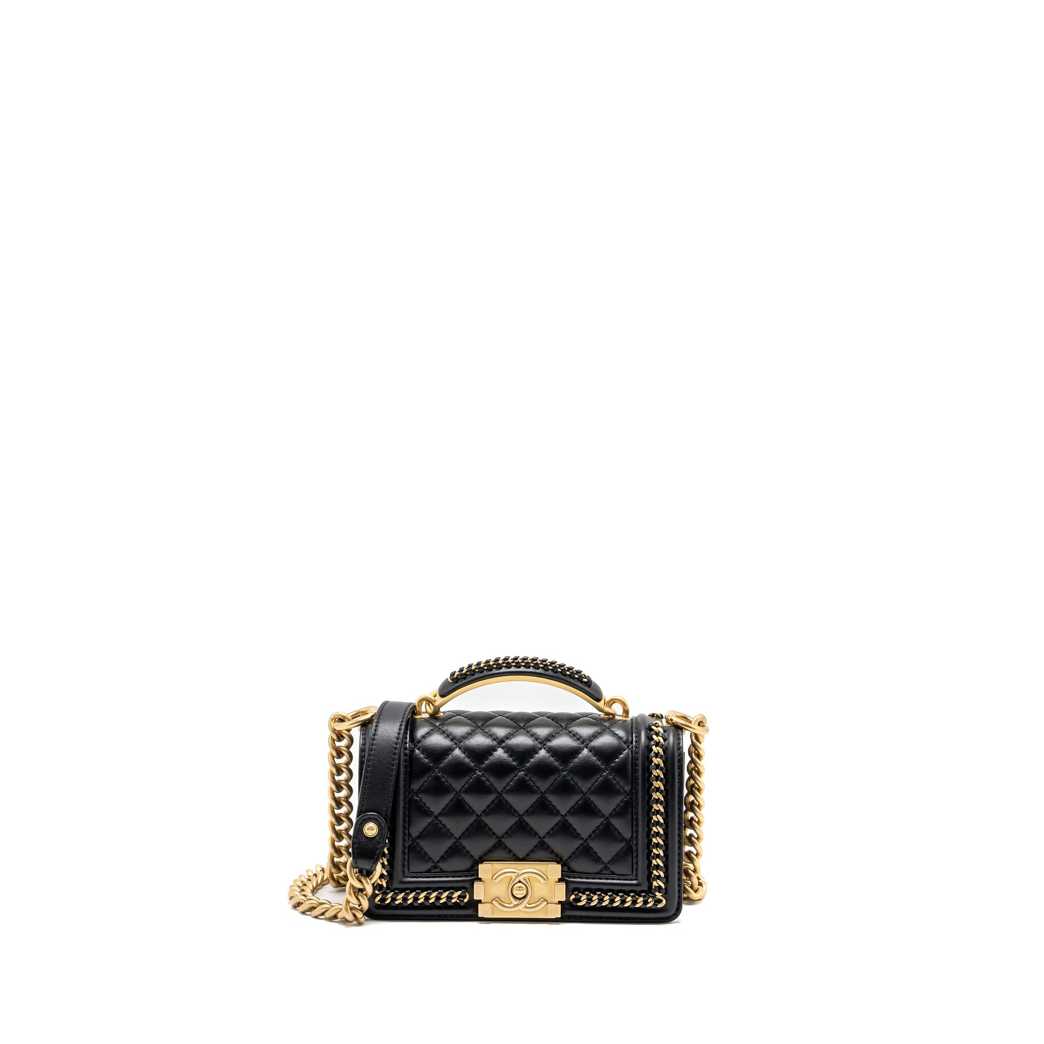 CHANEL TOP HANDLE SMALL BOY BAG LIMITED EDITION CALFSKIN BLACK GHW(MICROCHIP)