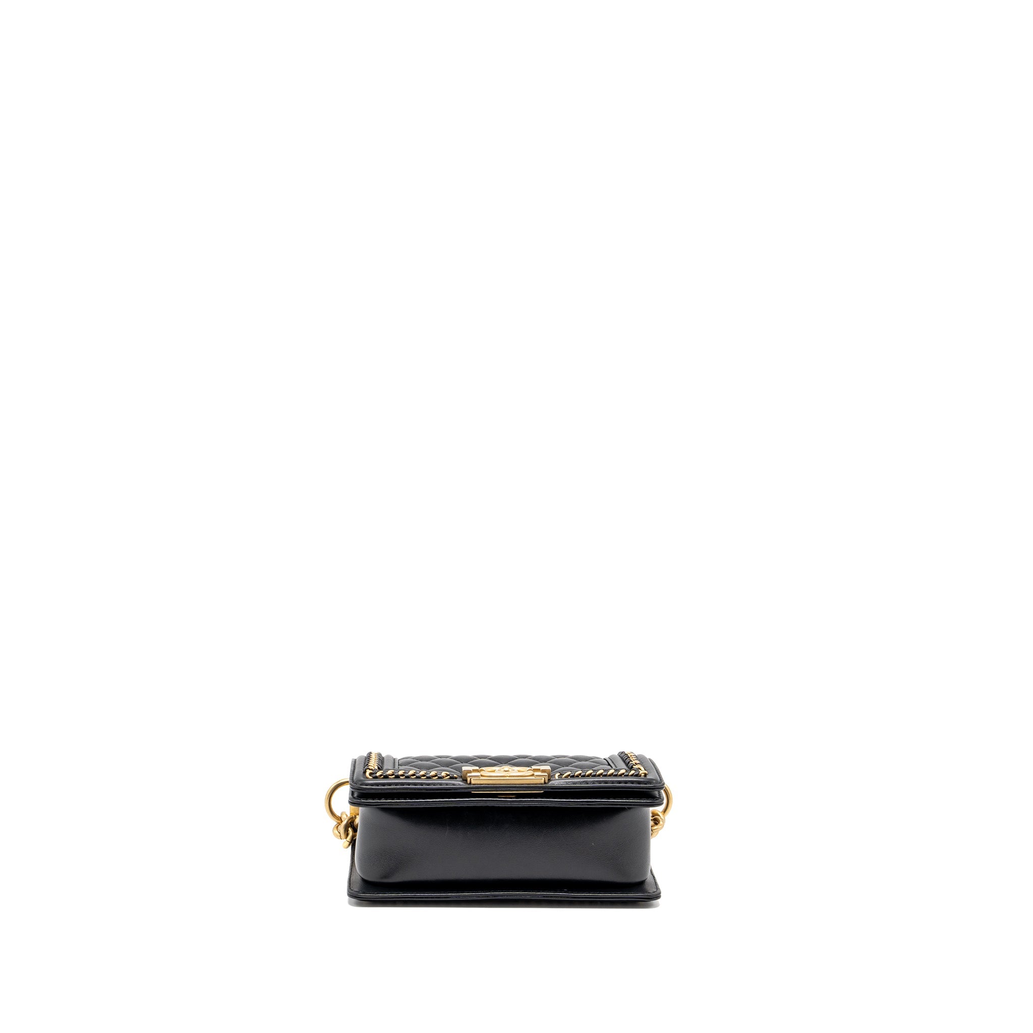 CHANEL TOP HANDLE SMALL BOY BAG LIMITED EDITION CALFSKIN BLACK GHW(MICROCHIP)