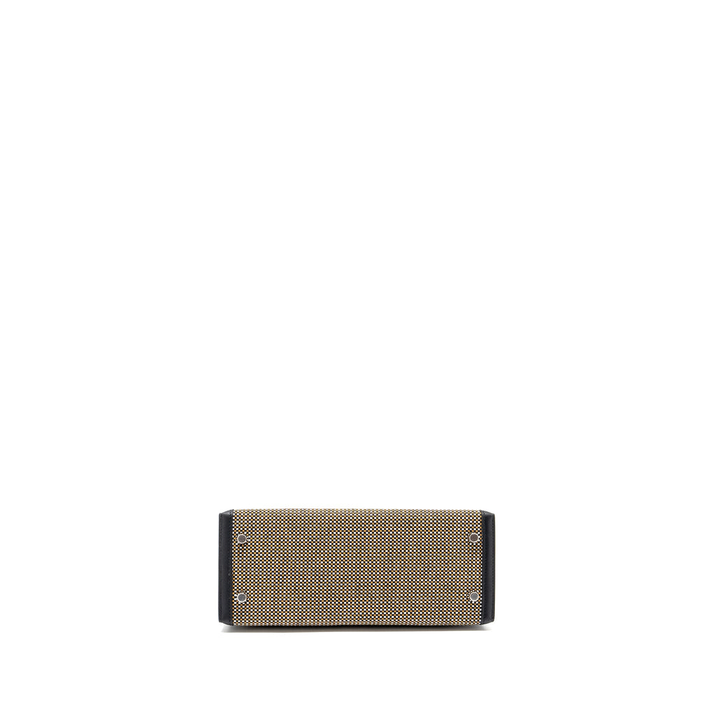 HERMES KELLY 25 SELLIER TOILE QUADRILLE /SWIFT BLACK-BLANC-DESERT / BLACK SHW
