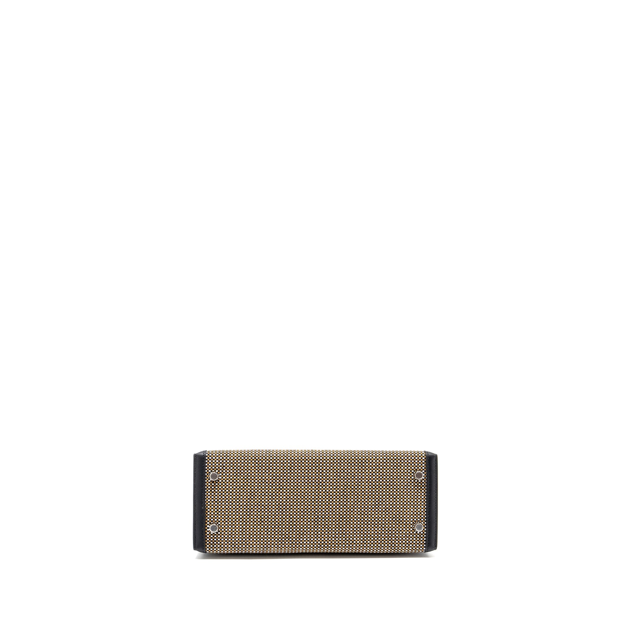HERMES KELLY 25 SELLIER TOILE QUADRILLE /SWIFT BLACK-BLANC-DESERT / BLACK SHW