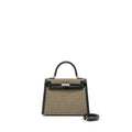 HERMES KELLY 25 SELLIER TOILE QUADRILLE /SWIFT BLACK-BLANC-DESERT / BLACK SHW