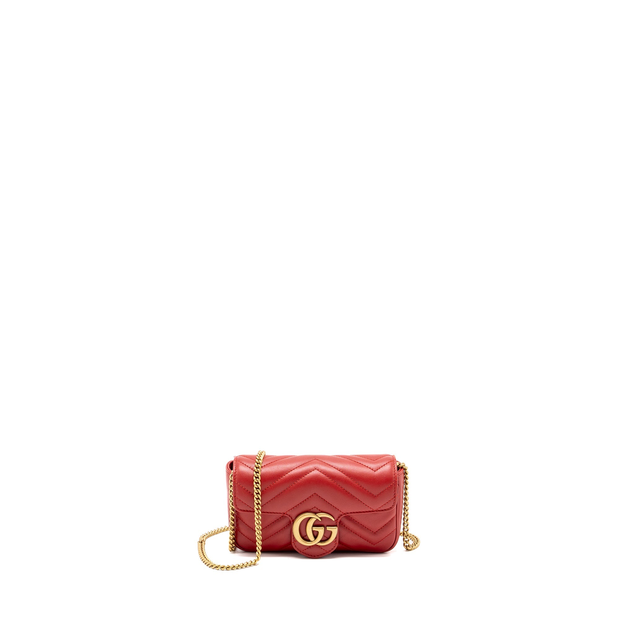 GUCCI SUPER MINI GG MARMONT CALFSKIN RED GHW