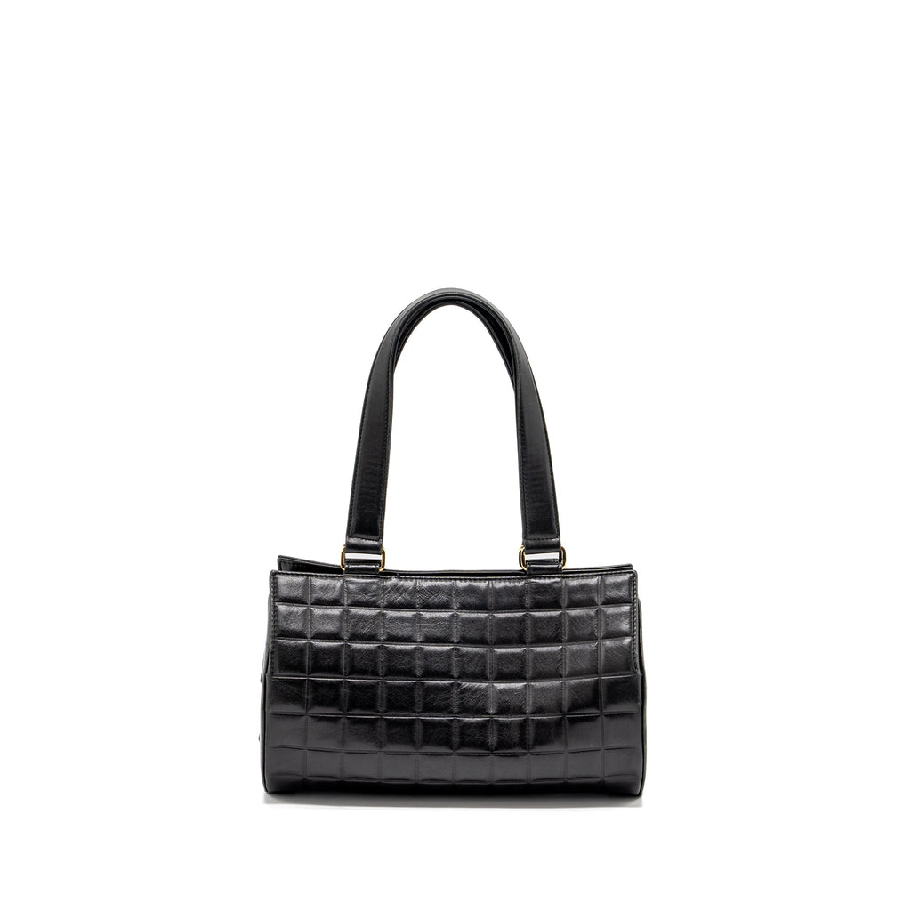 CHANEL VINTAGE CHOCOLATE BAR BARREL HANDBAG LAMBSKIN BLACK GHW