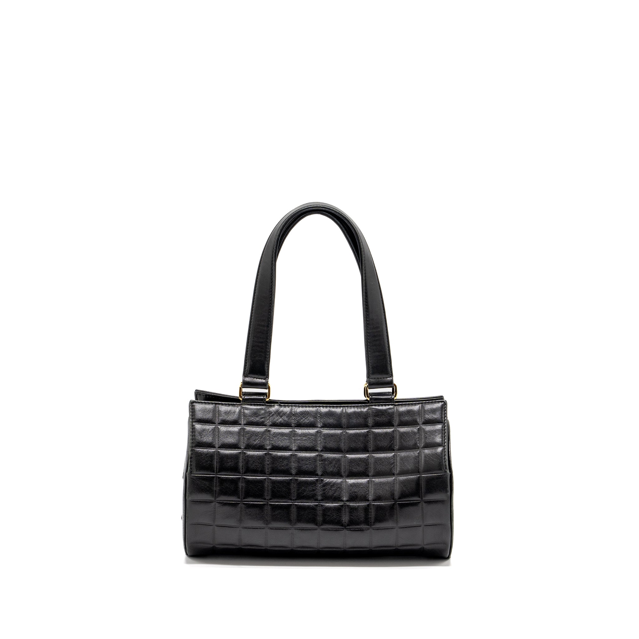 CHANEL VINTAGE CHOCOLATE BAR BARREL HANDBAG LAMBSKIN BLACK GHW