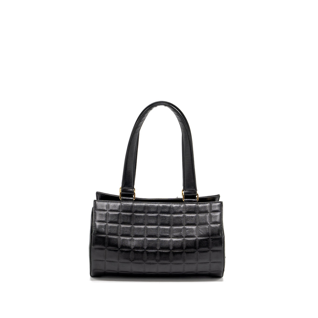 CHANEL VINTAGE CHOCOLATE BAR BARREL HANDBAG LAMBSKIN BLACK GHW