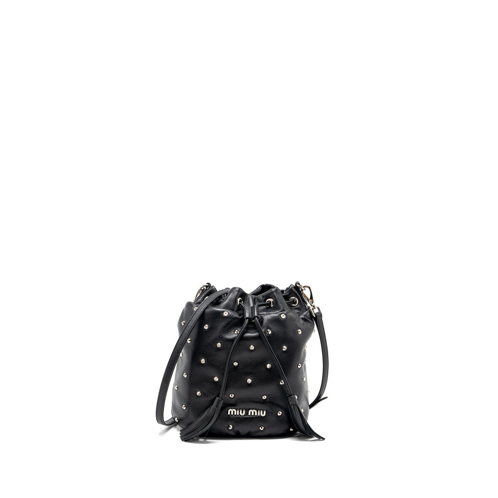 MIU MIU SMALL BUCKET BAG STUDDED NAPPA LAMBSKIN BLACK SHW