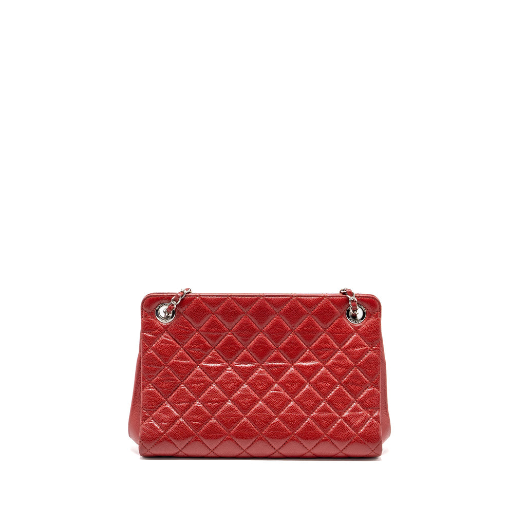 CHANEL CHAIN SHOPPING TOTE BAG CAVIAR RED SHW