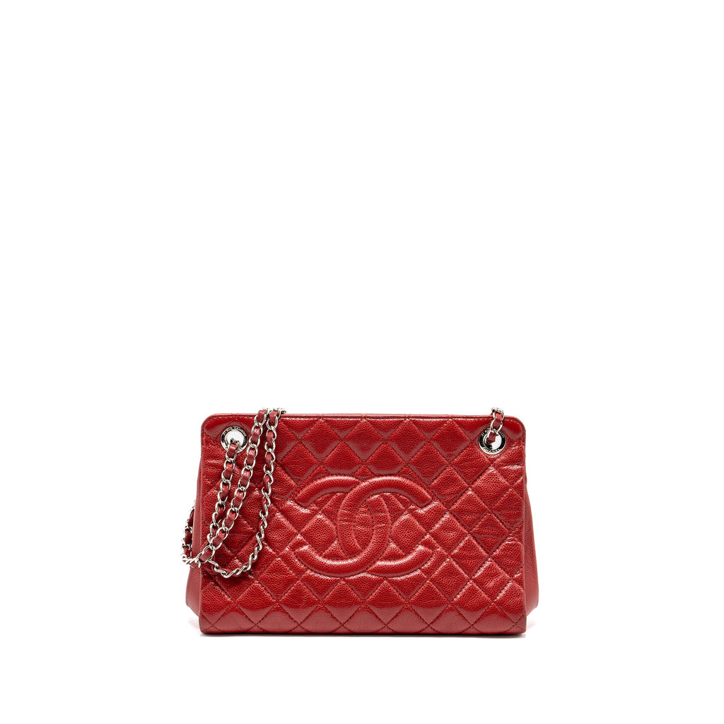 CHANEL CHAIN SHOPPING TOTE BAG CAVIAR RED SHW