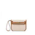 HERMES POCHETTE KELLY DEPECHES 25 CANVAS AND BARENIA, ECRU/ BEIGE / FAUVE GHW