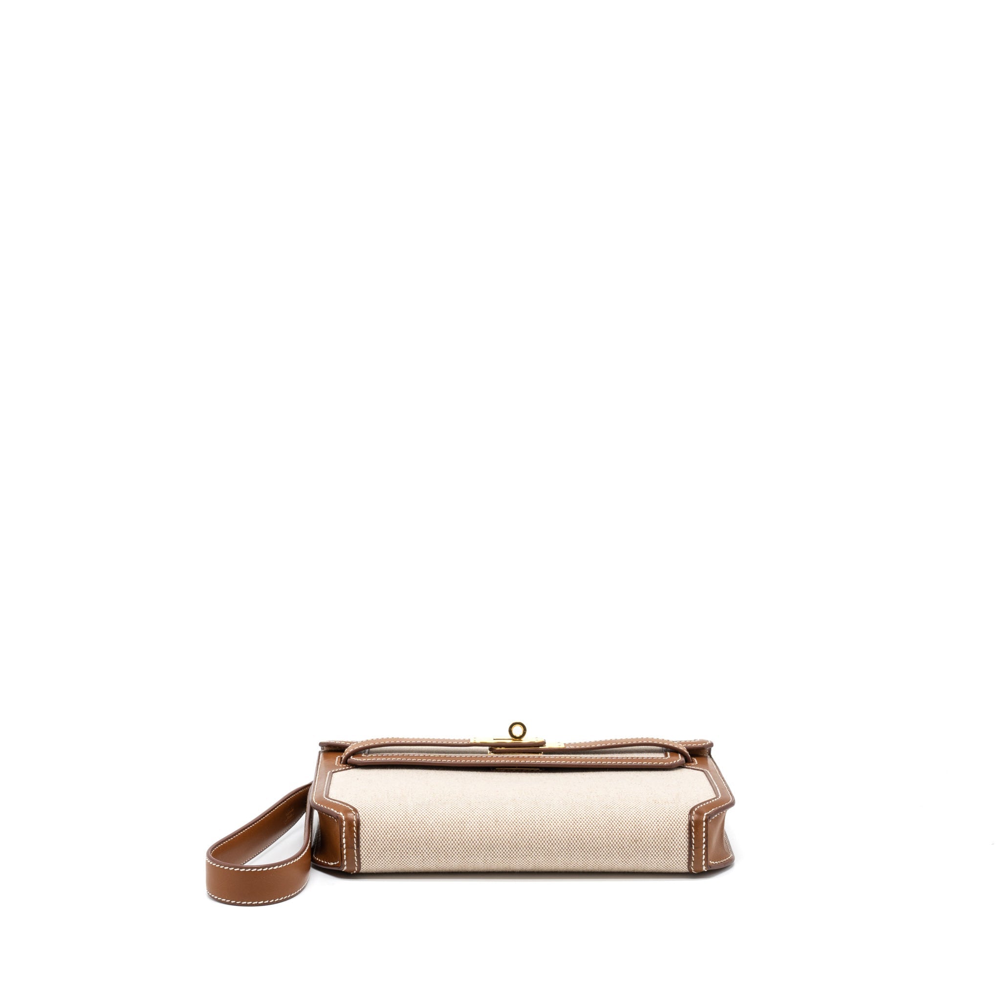 HERMES POCHETTE KELLY DEPECHES 25 CANVAS AND BARENIA, ECRU/ BEIGE / FAUVE GHW