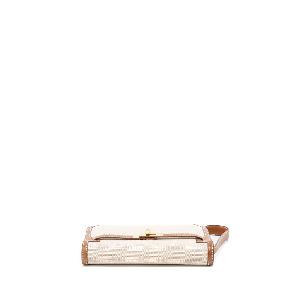 HERMES POCHETTE KELLY DEPECHES 25 CANVAS AND BARENIA, ECRU/ BEIGE / FAUVE GHW