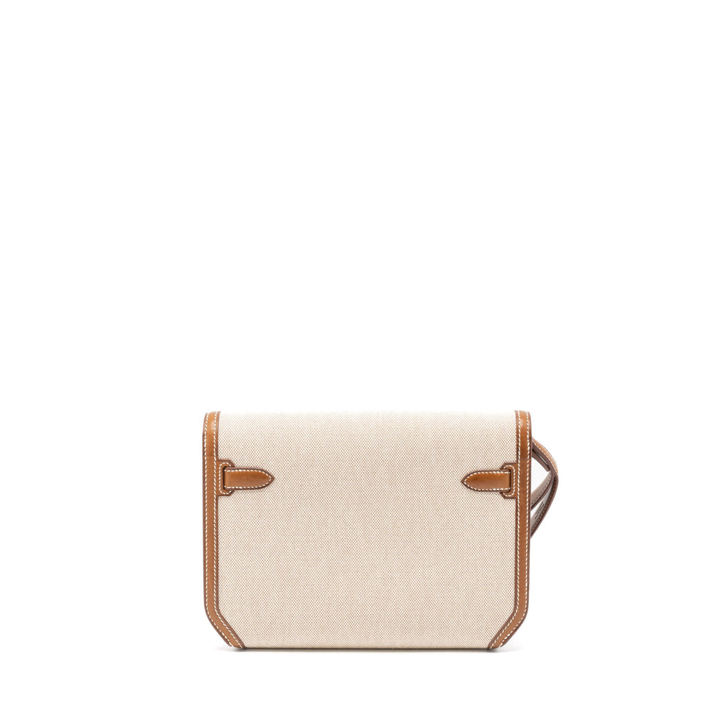 HERMES POCHETTE KELLY DEPECHES 25 CANVAS AND BARENIA, ECRU/ BEIGE / FAUVE GHW