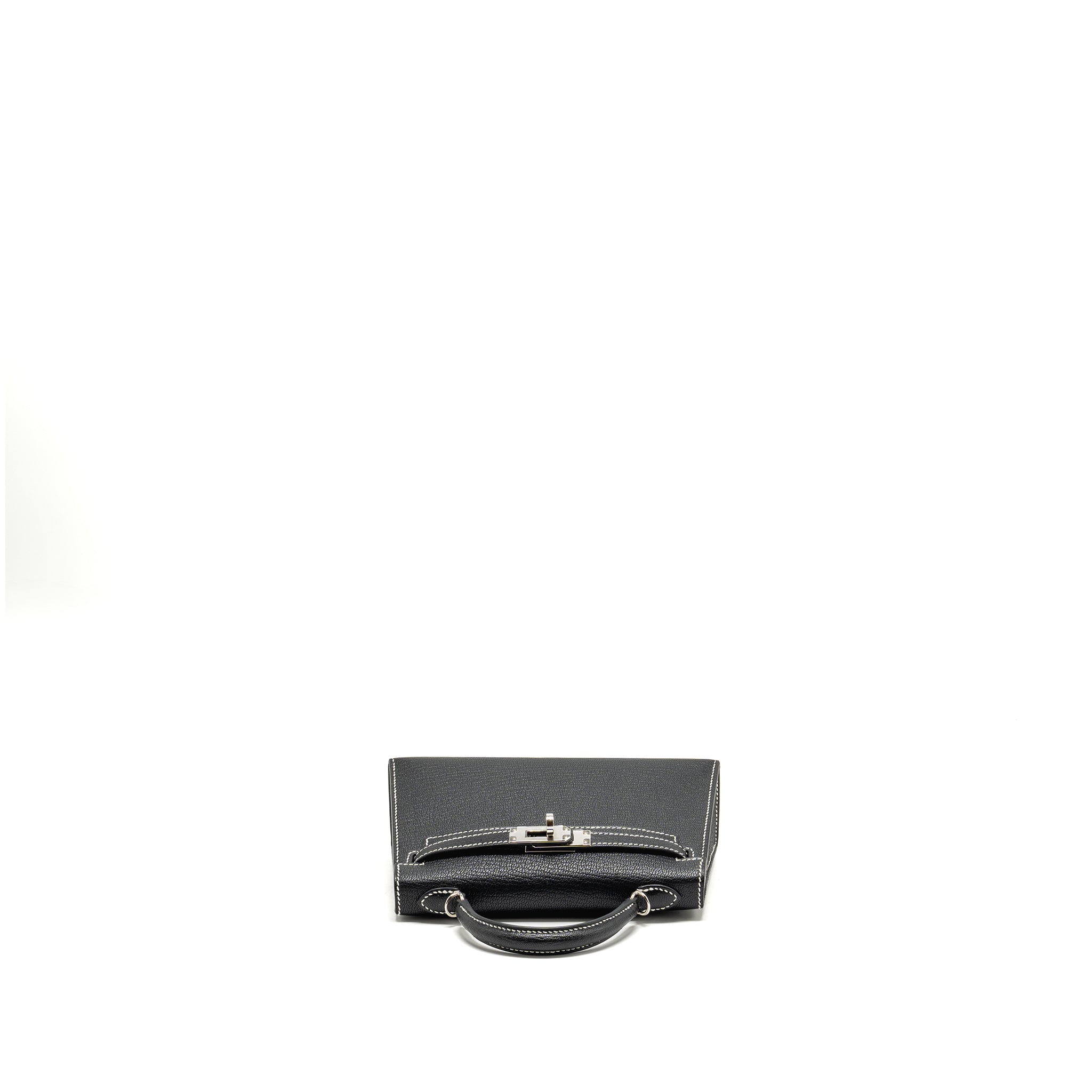 HERMES MINI KELLY II SPECIAL ORDER CHEVRE MYSORE BLACK / GRIS PERLE SHW