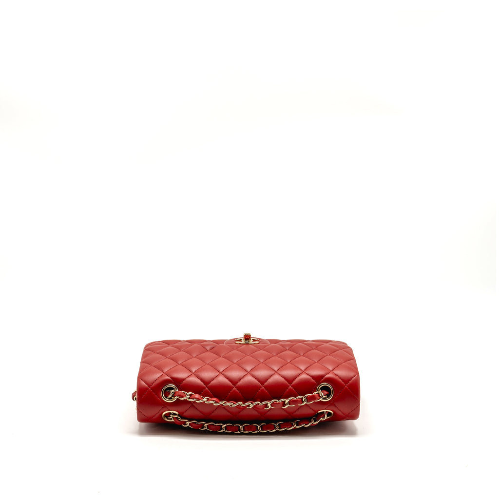 CHANEL MEDIUM CLASSIC DOUBLE FLAP BAG LAMBSKIN RED LGHW