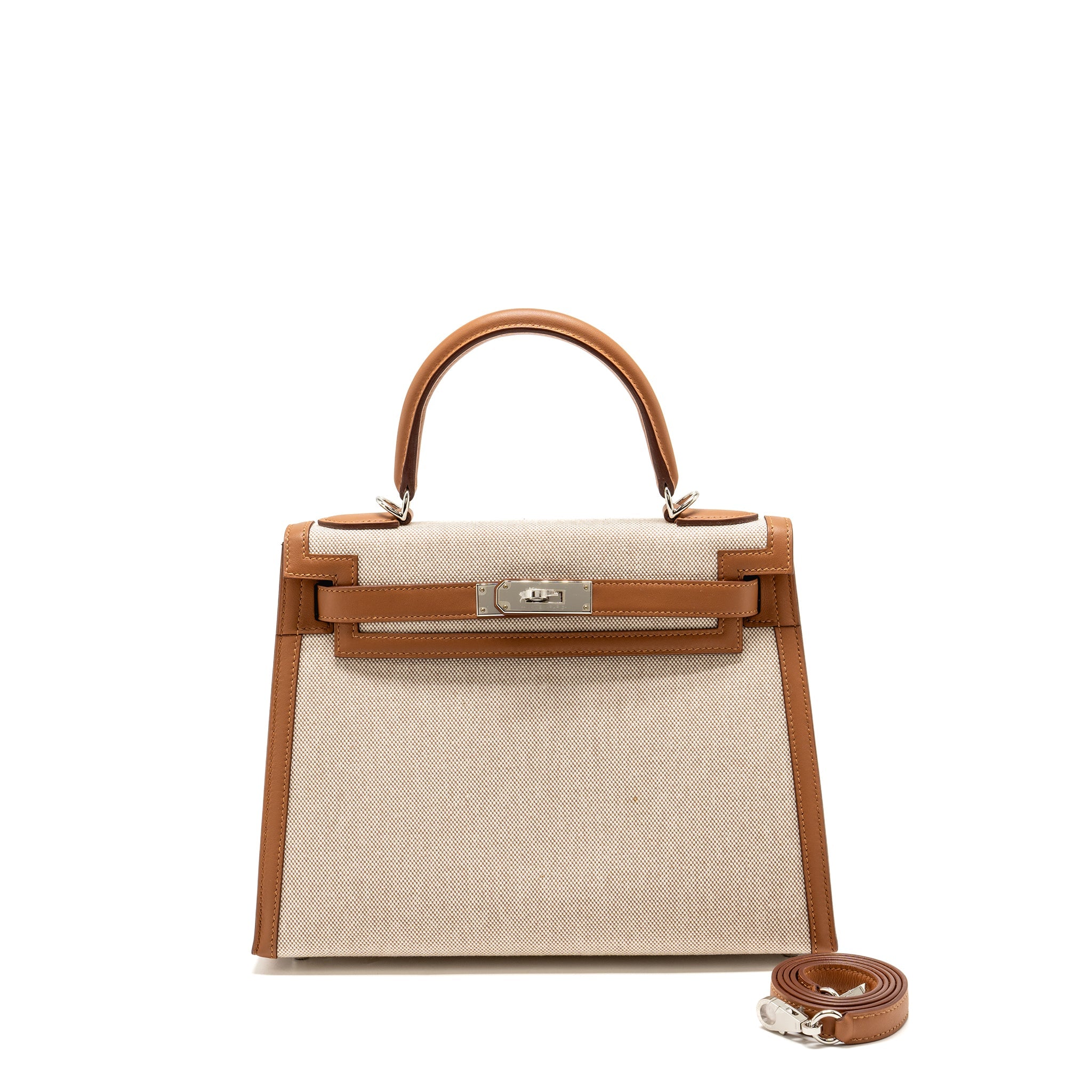 HERMES KELLY 28 TOILE H/SWIFT ECRU/GOLD SHW