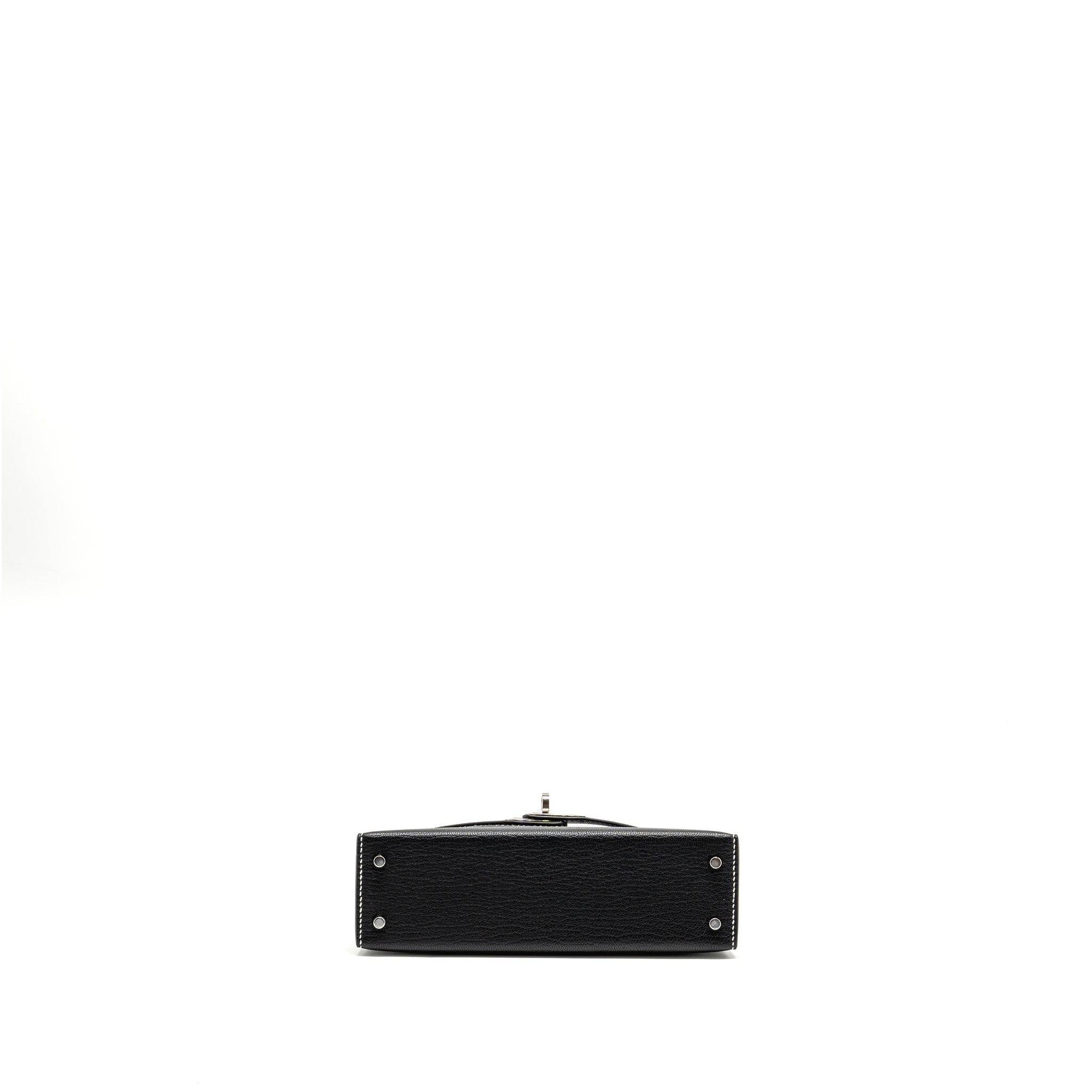 HERMES MINI KELLY II SPECIAL ORDER CHEVRE MYSORE BLACK / GRIS PERLE SHW