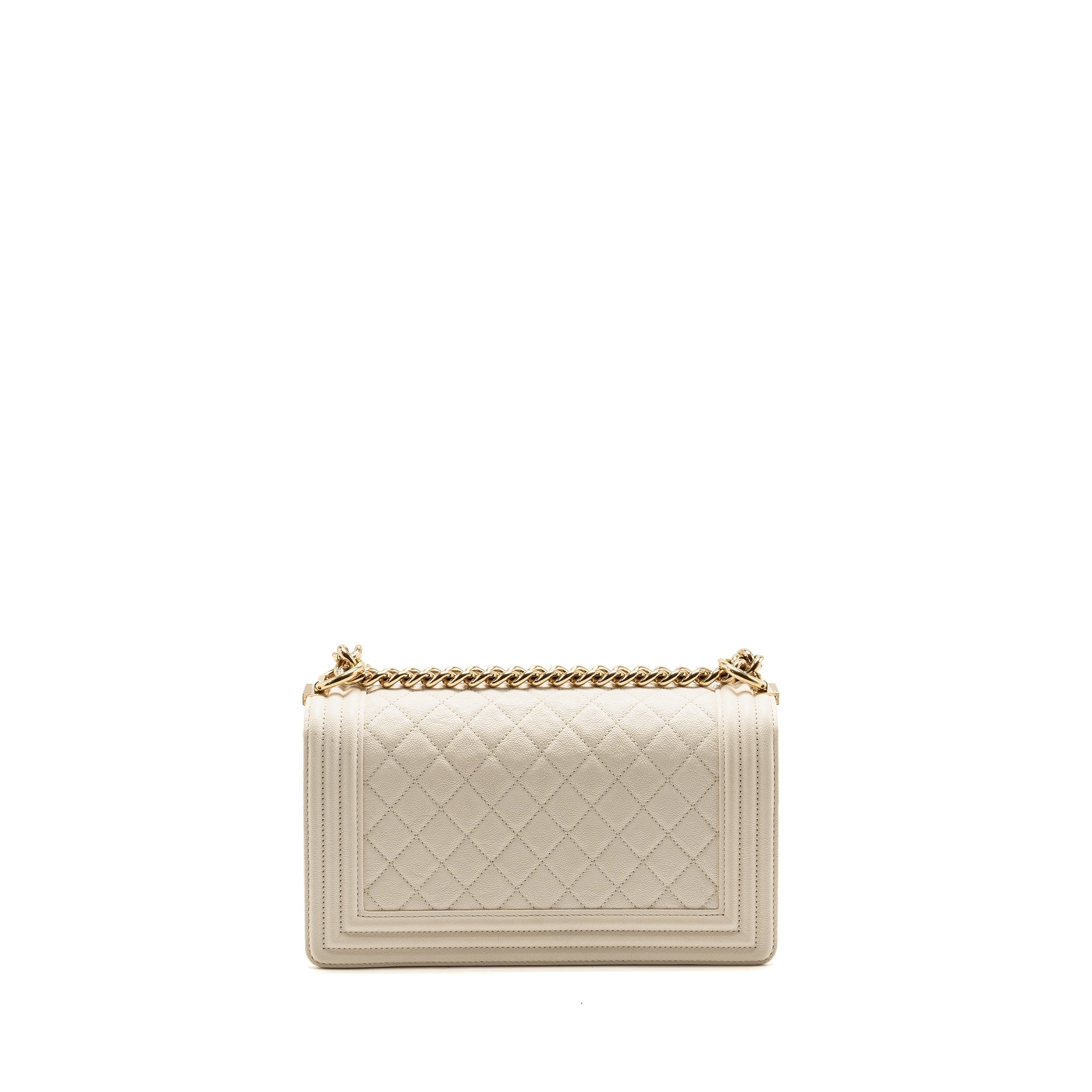 CHANEL MEDIUM BOY BAG CAVIAR WHITE LGHW