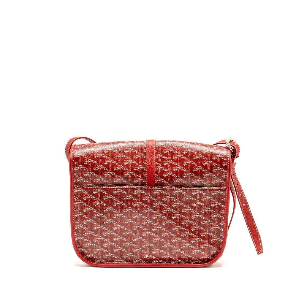 GOYARD BELVEDERE MM MESSENGER BAG GOYARDINE CANVAS/CALFSKIN RED SHW
