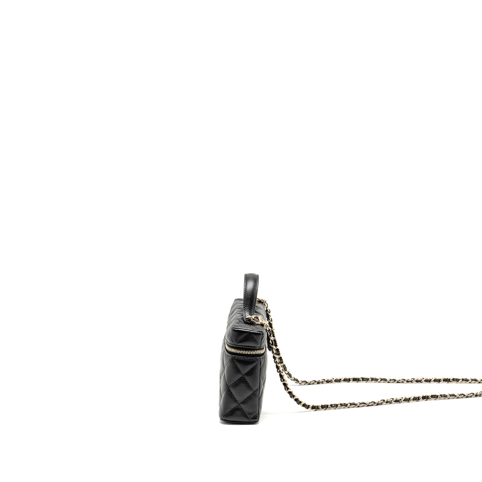 CHANEL 25P CC TOP HANDLE VANITY WITH CHAIN CAVIAR BLACK LGHW (MICROCHIP)