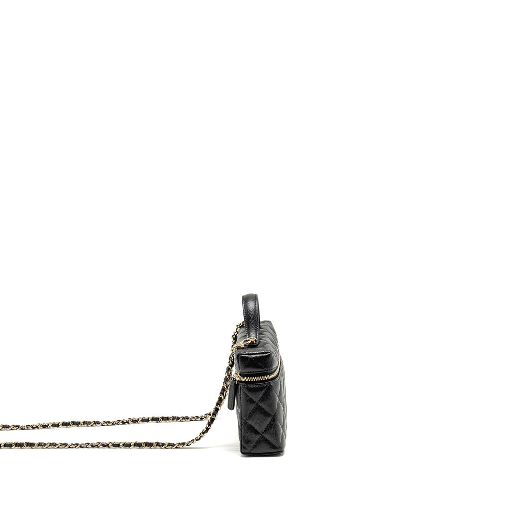 CHANEL 25P CC TOP HANDLE VANITY WITH CHAIN CAVIAR BLACK LGHW (MICROCHIP)