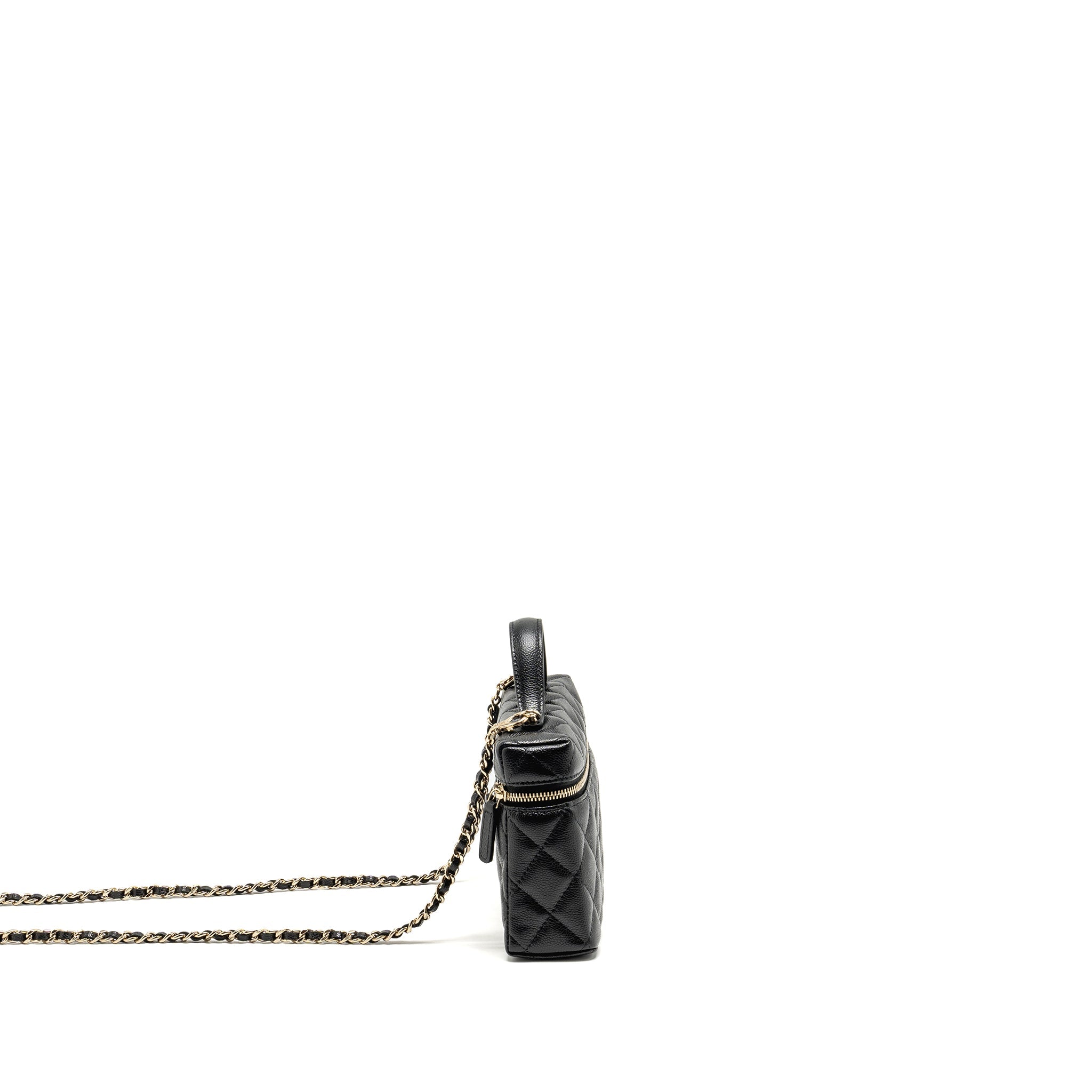 CHANEL 25P CC TOP HANDLE VANITY WITH CHAIN CAVIAR BLACK LGHW (MICROCHIP)