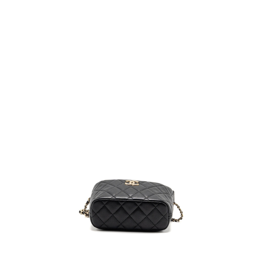 CHANEL 25C DETAIL LOGO QUILTED HOBO BAG CAVIAR BLACK GHW (MICROCHIP)