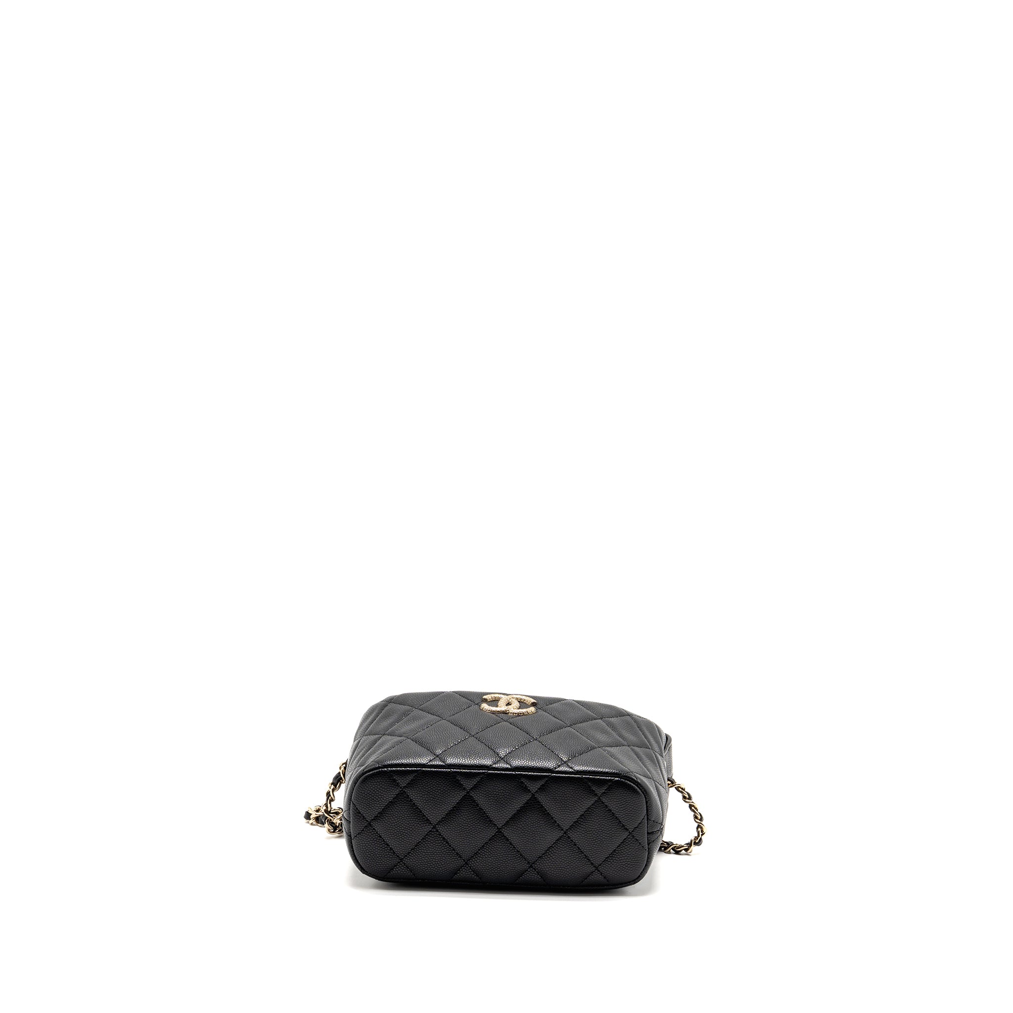 CHANEL 25C DETAIL LOGO QUILTED HOBO BAG CAVIAR BLACK GHW (MICROCHIP)