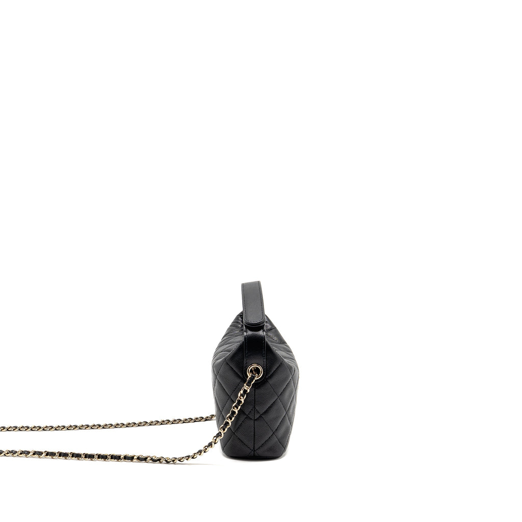 CHANEL 25C DETAIL LOGO QUILTED HOBO BAG CAVIAR BLACK GHW (MICROCHIP)