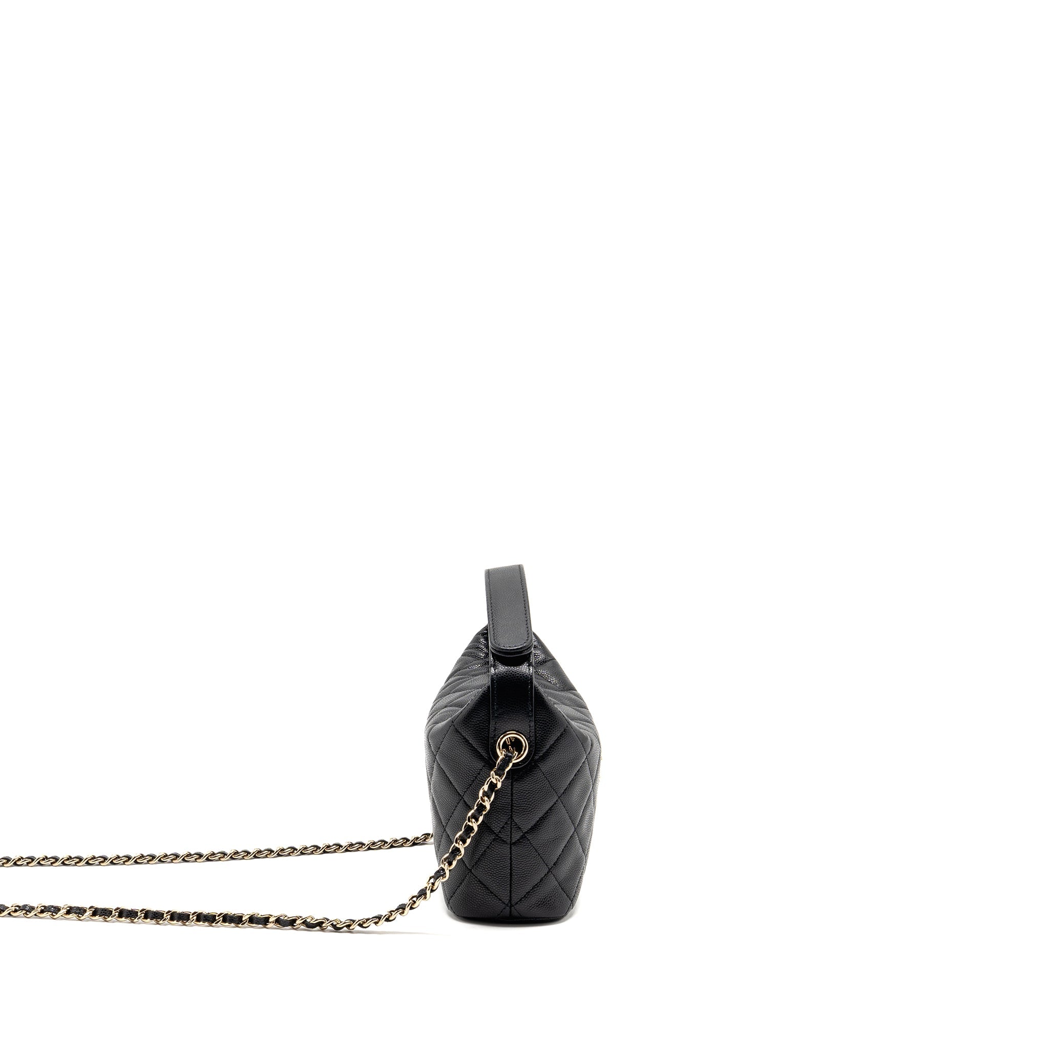 CHANEL 25C DETAIL LOGO QUILTED HOBO BAG CAVIAR BLACK GHW (MICROCHIP)