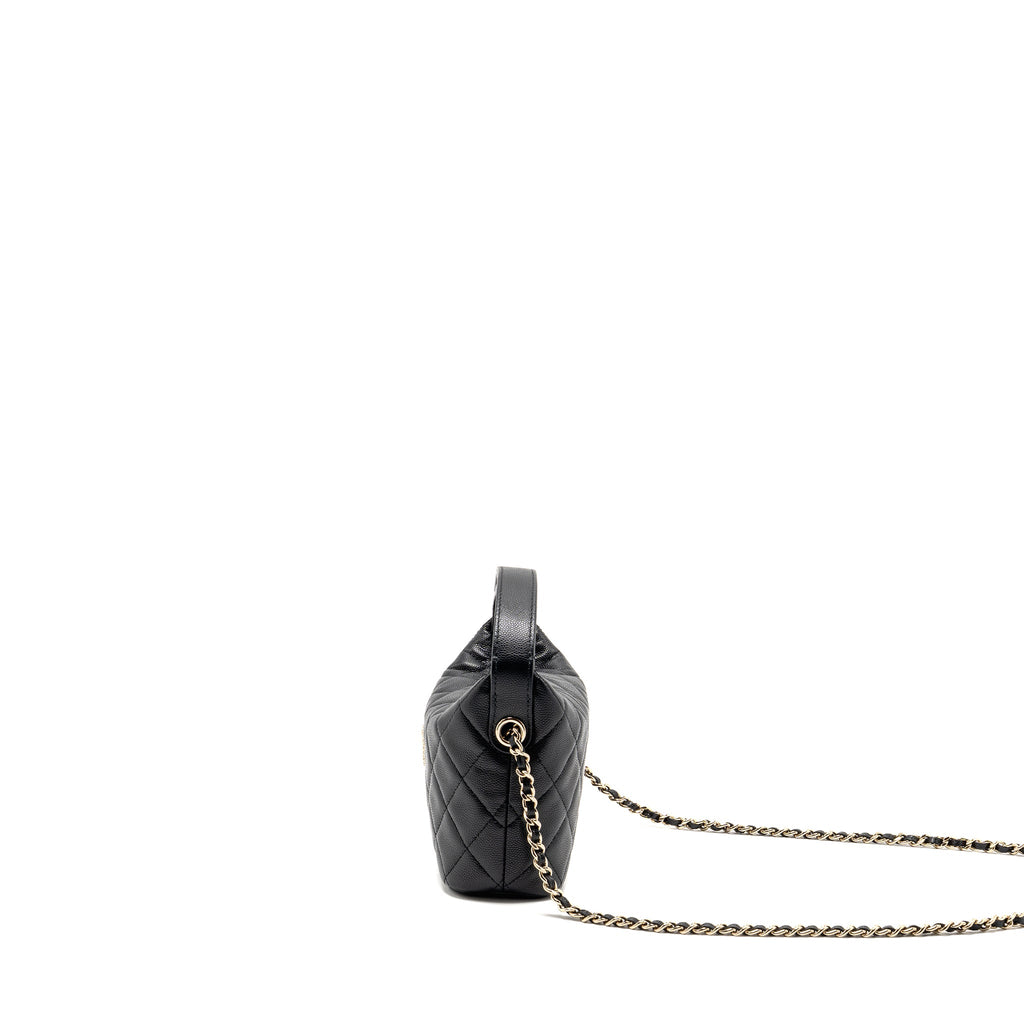 CHANEL 25C DETAIL LOGO QUILTED HOBO BAG CAVIAR BLACK GHW (MICROCHIP)