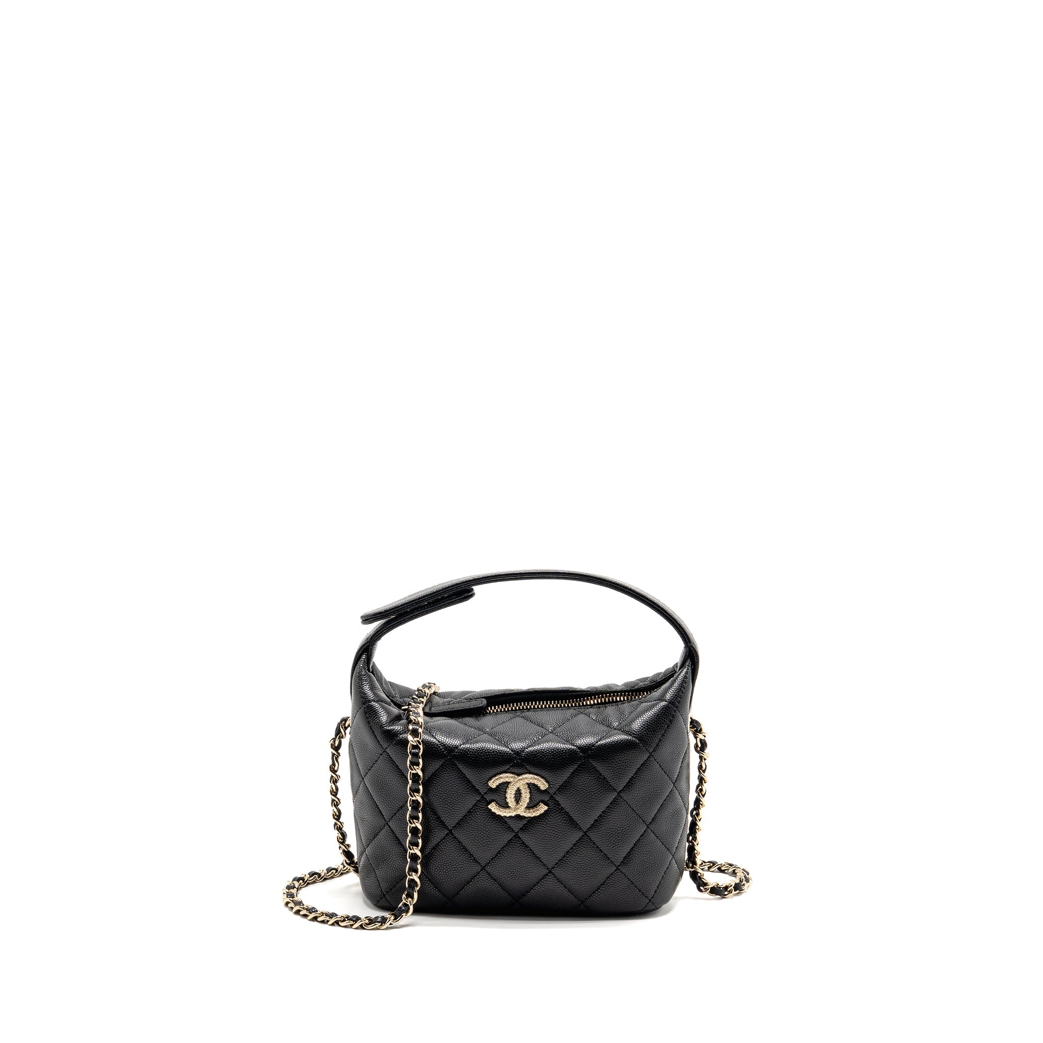 CHANEL 25C DETAIL LOGO QUILTED HOBO BAG CAVIAR BLACK GHW (MICROCHIP)
