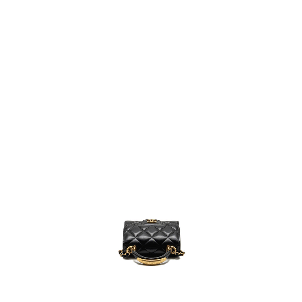 CHANEL TOP HANDLE MINI FLAP CLUTCH WITH CHAIN BLACK LAMBSKIN GHW (MICROCHIP)